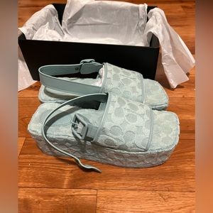 Coach aqua terry cloth platform sandals